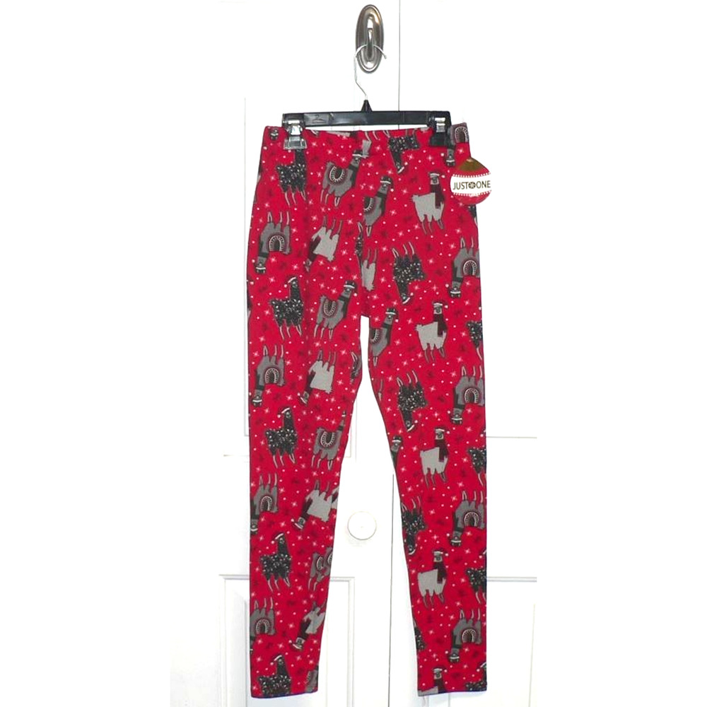 Just One Girls Holiday Leggings Christmas Llama's in Red Multi Large(14/16)‎ $35